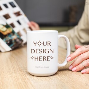 Coffee mug mockup 15 oz Real mock up mug Printify ceramic mug mock-up with book