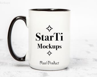 Black handle mug mockup Accent coffee mug  mock-up 15 oz Colorful two tone mug mock POD Drinkware