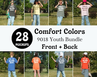 Comfort Colors mockup Youth bundle Kids Comfort Colors 9018 mockups Front back Boys Girls Kids tshirt mockups Outdoor