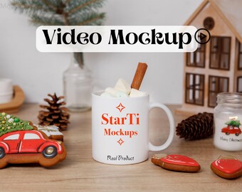 Video mug Christmas mockup 11oz Holiday mug Video mock up POD Drinkware