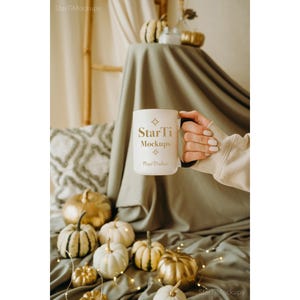Coffee mug Fall mockup 15 oz Two tone mug mock-up Black handle coffee cup Accent mug POD listing image