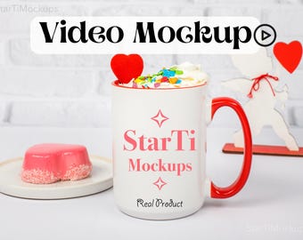 15 oz Accent mug Video mockup Valentine mug mock up Video Two tone colored handle cup