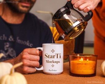 Coffee mug mockup White ceramic cup mock-up 15oz Real product mock Printify Fall Halloween Mug