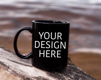 Black coffee mug mockup 11oz Beach Summer