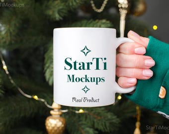 Christmas mug mock up 11 oz Coffee mug mockup Holiday ceramic cup mock-up POD Drinkware