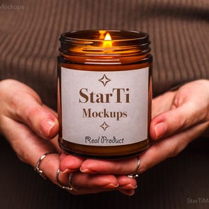 Amber candle mockup PSD Lumient scented soy candle mock-up Real 9 oz candle jar mock POD listing image