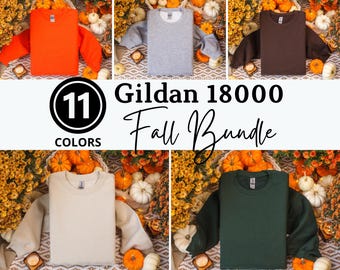 Gildan 18000 Fall Mockup Bundle: Folded Sweatshirt Flat Lay 11 Colors (Digital File)