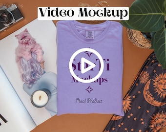 Video tshirt mockup Comfort Colors C1717 Violet mockup Flat lay shirt mockup Video