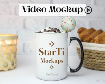 Video mug mockup mug Two tone mug mockup 15oz Accent Black handle mug mockup Coffee cup mock up