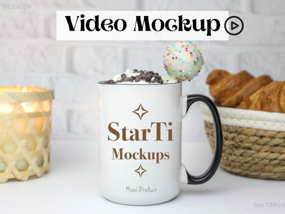 Video mug mockup mug Two tone mug mockup 15oz Accent Black handle mug mockup Coffee cup mock up