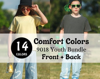 Front Back Comfort Colors 9018 mockup bundle Kids tshirt mockup bundle Youth shirt mock ups
