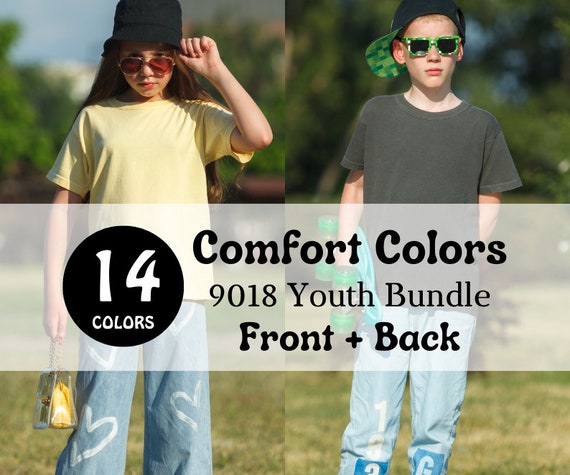 Front Back Comfort Colors 9018 mockup bundle Kids tshirt mockup bundle Youth shirt mock ups