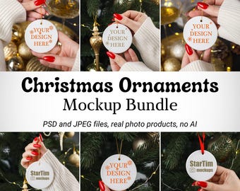 Maqueta de adornos navideños. Maqueta de adornos navideños de cerámica redondos blancos para árbol (PSD).