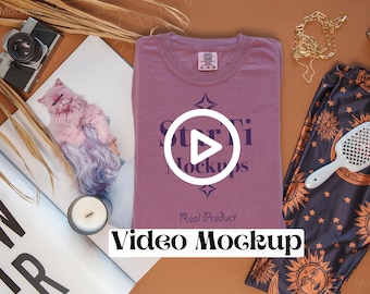 Comfort Colors Video Tshirt Mockup 1717 Berry Mockup Flat Lay Shirt Mockup Video