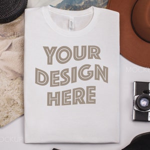 White Bella Canvas 3001 Flat lay mockup Folded tshirt flatlay mockup Trendy shirt mockup 3001 White mockup