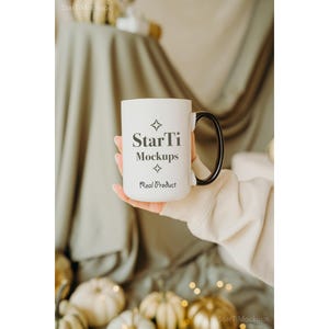 Coffee mug Fall mockup 15 oz Two tone mug mock-up Black handle coffee cup Accent mug POD listing image