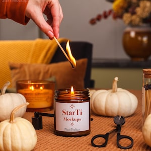 Amber candle Fall mockup Soy candle mock-up 9oz Printify candle jar Real product