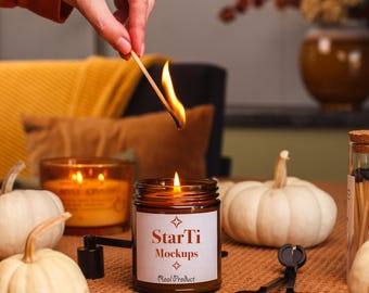 Amber Kerze Herbst Mockup Soya Kerze Mock-Up 9 Unzen Printget Kerzenglas Echtes Produkt