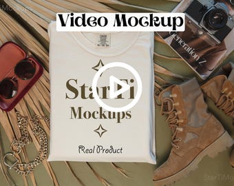 Comfort Colors Video tshirt mockup 1717 Ivory mockup Flat lay shirt mockup Video