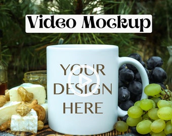Video mug mockup 11 oz White coffee outdoor mug mock up Printify real cup mock-up