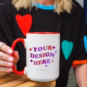 Accent mug mockup 15 oz Red handle two tone mug mock-up Cute colored coffee cup