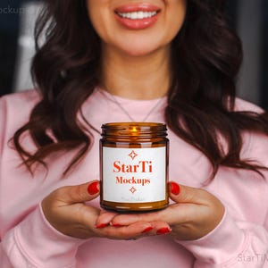 Valentines Day candle mockup Amber soy candle 9 oz Glass jar candle mock-up Trendy