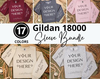 Gildan 18000 Sleeve Mockup Bundle: Folded Sweatshirt Flat Lay 17 Colors (Digital File)