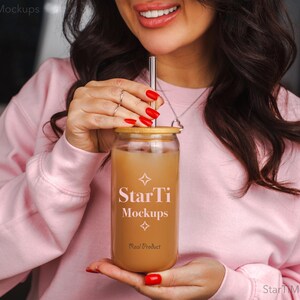 Sipper glass mockup 16oz Libbey glass can mock-up Iced coffee Glass cup Cute Trendy Drinkware
