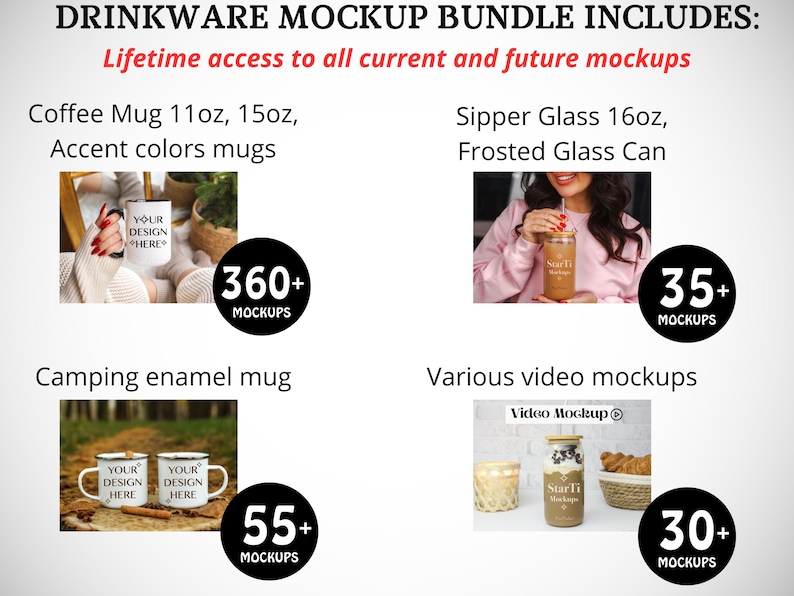 K&ouml;nnte beinhalten: Ein Mockup-Paket f&uuml;r Getr&auml;nkegeschirr mit einer Auswahl an Bechern, Gl&auml;sern und Dosen. Das Paket enth&auml;lt &uuml;ber 360 Kaffeetassen-Mockups, &uuml;ber 55 Camping-Emaille-Becher-Mockups, &uuml;ber 35 Sipper-Glas-Mockups und &uuml;ber 30 Video-Mockups. Die Mockups sind perfekt, um Ihre Designs zu pr&auml;sentieren.