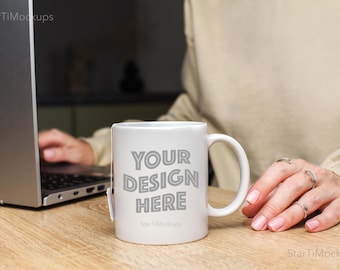 Tea cup mockup 11oz Realistic mock up mug Printify ceramic mug mock-up with model