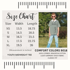 Comfort Colors 9018 Size chart Kids tshirt size chart Unisex youth 9018 sizing guide Real model