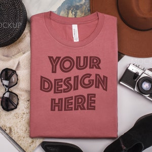 Mauve Bella Canvas 3001 Flatlay mockup Folded shirt flat lay mockup Trendy tshirt mockup 3001 Mauve mock up