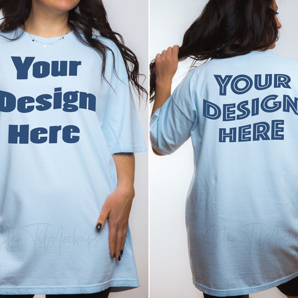 Front and Back Comfort Colors 1717 Chambray mockup Oversized tshirt mockup Front Back 1717 shirt mockup