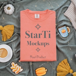 Comfort Colors 1717 Terracotta Tshirt Mockup | C1717 Folded T-Shirt Flatlay Mock-up | Real Product Mock | Fall Shirt Aesthetic