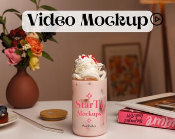 Glass can Video mockup 16oz Sipper cup mock-up Video Libbey glass tumbler mock St. Valentines Day Cute Drinkware