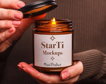 Soy candle mockup Lumient scented amber candle mock-up Real 9 oz candle jar mock POD listing image