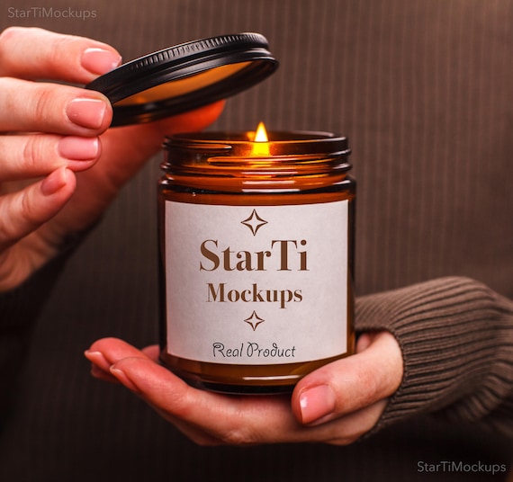 Soy candle mockup Lumient scented amber candle mock-up Real 9 oz candle jar mock POD listing image