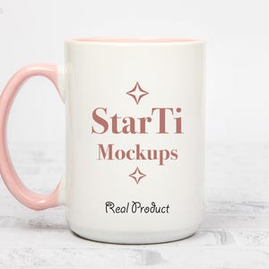 Pink handle mug mockup 15oz Accent coffee mug  mock-up Colorful two tone mug mock POD Drinkware