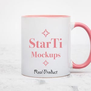 Pink handle mug mockup 11oz Accent coffee mug  mock-up Colorful two tone mug mock POD Drinkware
