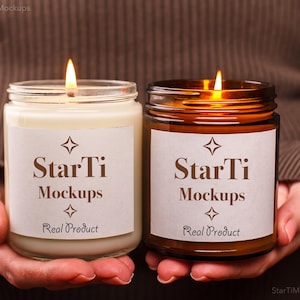 Candles mockup PSD 9oz White Amber candle mock ups Real POD Lumient scented soy candle mock-up