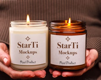 Candles mockup PSD 9oz White Amber candle mock ups Real POD Lumient scented soy candle mock-up