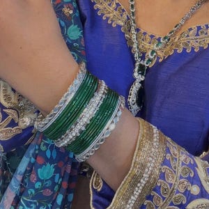 Small Green Silver Bangle Set - Both Arms/Green Bangle Set/Silver Bangle Set/Silver Bangles/Indian Bangles/Green Bangles