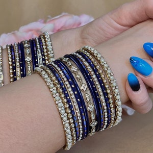 Small Navy Pearly  Bangle Set - Both Arms Indian/ Pakistani/Jewellery/ Fashion Bracelet