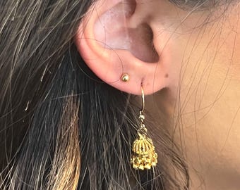 NEW! Trending Micro Jhumka! Bright Gold Extra Small Cute Earring/ Gift for Women/ Light Weight Indian/ Pakistani Style/Valentines gifts