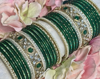 Small Green Pearly Bangle Set/Indian/ Pakistani/Jewelley/ Fashion Bracelet