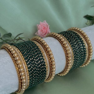 Small Green Velvet Bangle Set/Indian/ Pakistani/Jewelley/ Fashion Bracelet 2.8 size