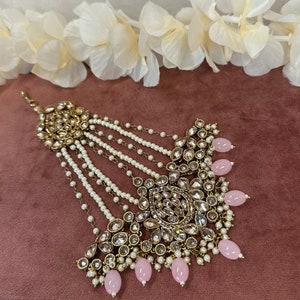 Antique Gold Jhumar - Light pink/ Passa/ Indian/ Pakistani Style/Headpieces