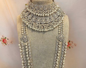 Silver Sparkly Double Necklace Bridal set