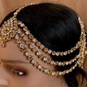 New Fashion Fancy Jhumar! Jhoomar Passa with Tikka One Piece Stylish Trending Indian Pakistani Style Bollywood Antique Gold Clear Rhinestone