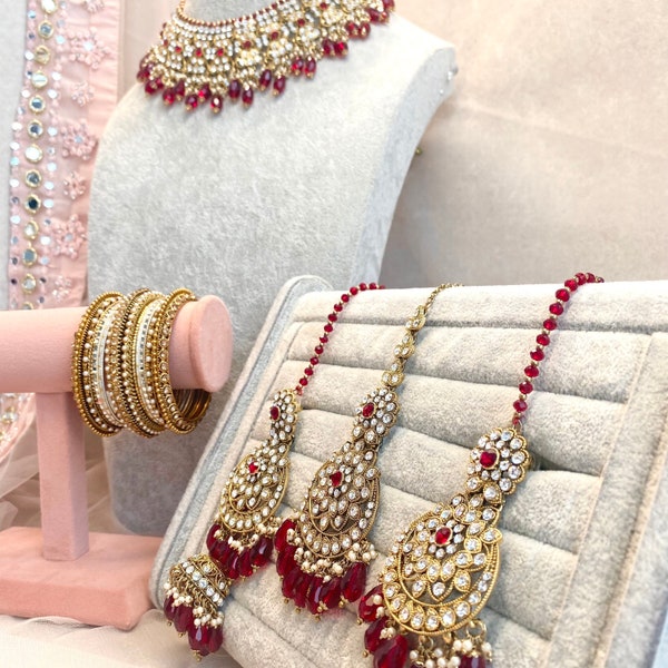 Maroon bridal necklace set